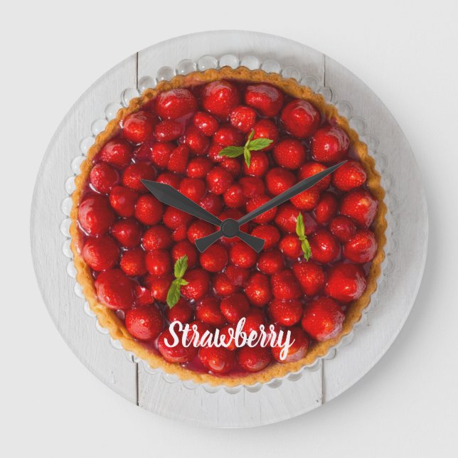 Relógio Grande Bagaço de morango com hortelã em madeira branca (Frente)