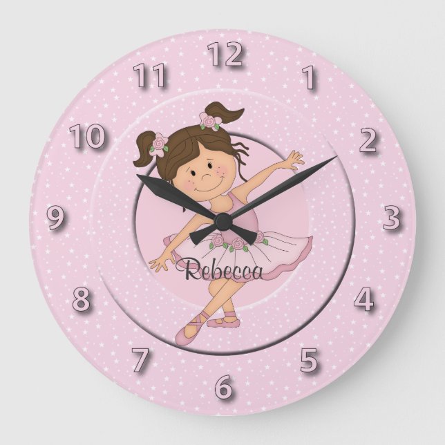 Relógio Grande Bailarina cor-de-rosa bonito 2 (Frente)
