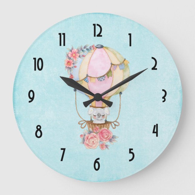 Relógio Grande Balão de Ar Quente Cinto com Aquarela de Urso (Frente)