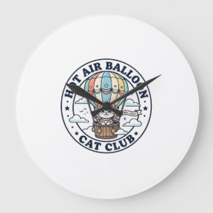 Relógio Grande Balão de Ar Quente Gato Fofo Camiseta Design - Que