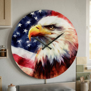 Relógio Grande Bald Eagle com bandeira dos Estados Unidos