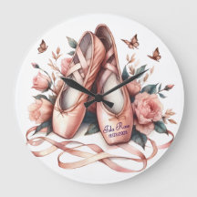 Balé personalizado Slippers & Rosa Wall Clock