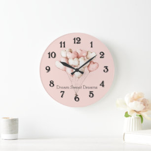 Relógio Grande Balões de Corações Rosa Creme