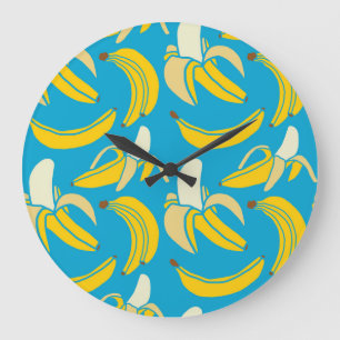 Relógio Grande Bananas amarelas, padrão de fundo azul