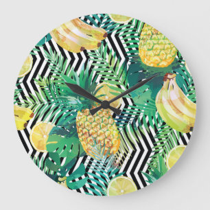 Relógio Grande Bananas Exóticas Limões Tropicais