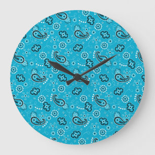 Relógio Grande Bandana Blue Turqouise Adventure Home Decor