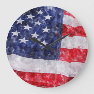 Relógio Grande Bandeira abstrato americana, Estilo Watercolor.