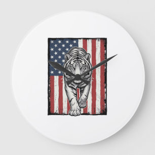Relógio Grande Bandeira Americana de Tigre Gravada Vintage Desenh