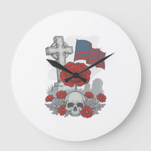 Relógio Grande Bandeira Cruz da Papoula Memorial Vetor de Gravura