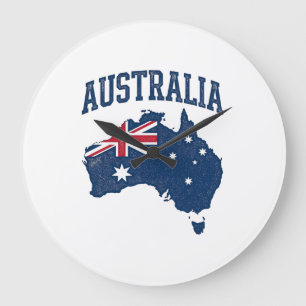 Relógio Grande Bandeira da Austrália Mapa Gráfico Antigo Maltrata