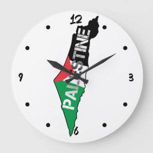 Relógio Grande Bandeira da Palestina Livre no Mapa Palestino