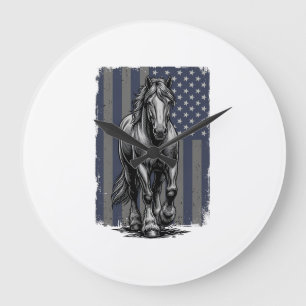 Relógio Grande Bandeira de Cavalo de Trato Patriótico Vintage Des