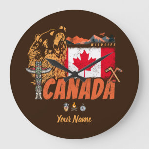 Relógio Grande Bandeira de colheita do Canadá e souvenir do urso-