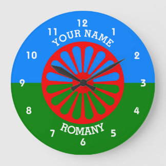 Relógio Grande Bandeira de viajantes ciganos romanos personalizad