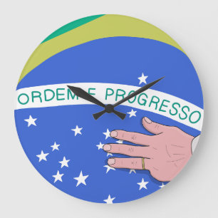 Relógio Grande Bandeira do Brasil e Mão do Lula - Patriótico Bras