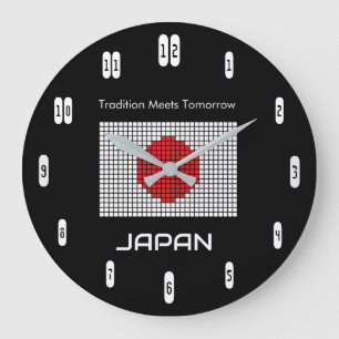 Relógio Grande Bandeira do Japão em Preto – Minimalista Ousada