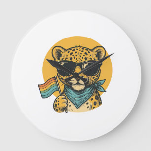 Relógio Grande Bandeira do Orgulho do Leopardo Arco-íris Design V