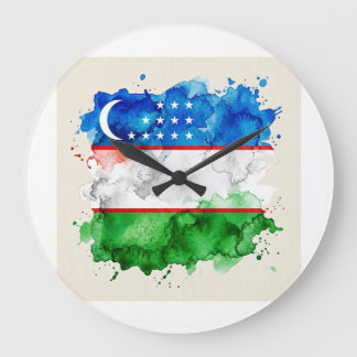 Relógio Grande Bandeira do Uzbequistão | Emblema Oficial Uzbeque 