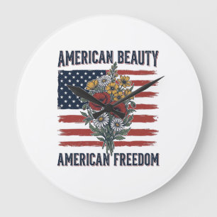 Relógio Grande Bandeira Floral da Liberdade da Beleza Americana