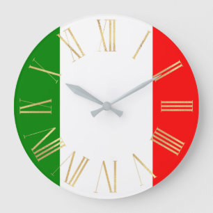 Relógio Grande Bandeira italiana da Itália com numerais romanos e