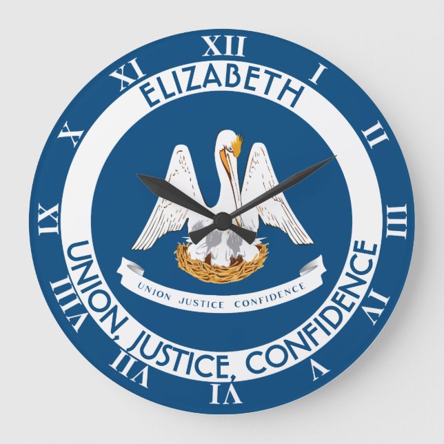 Relógio Grande Bandeira personalizada estado do pelicano de (Frente)