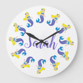 Relógio Grande Banheira de quarto de sereia roxa personalizada