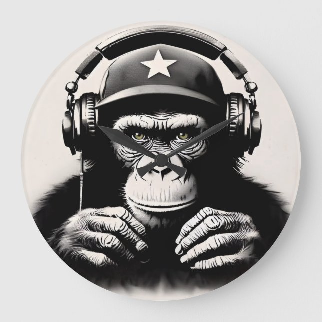 Relógio Grande Banksy DJ Monkey Gorilla Chimp Art Impressão (Frente)