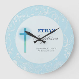 Relógio Grande Baptismo azul do menino do laço