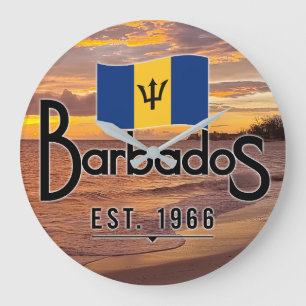 Relógio Grande "Barbados Est. Sunset De 1966" Com Bandeira De Bar