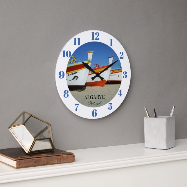 Relógio Grande Barcos de Pesca na Foto de Praia de Algarve (Escritório)