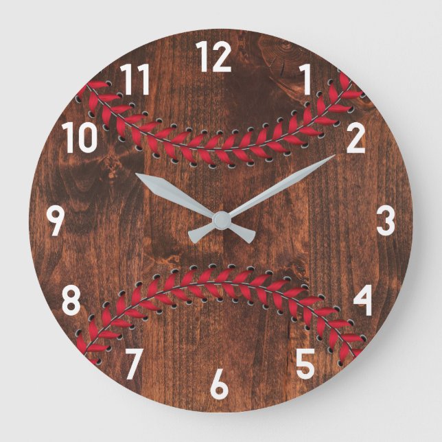 Relógio Grande Baseball Decor de Woodgrain (Frente)