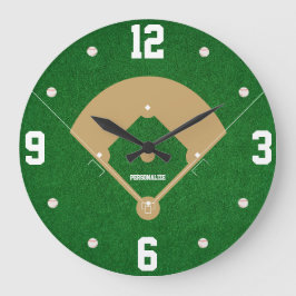 Relógio Grande Baseball Diamond Design Sports Fan Home Decor Gift