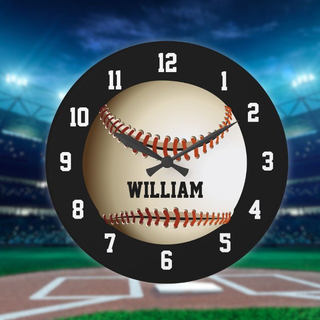 Relógio Grande Baseball Nome Personalizado Customizado (Baseball Personalized Custom Name Large Clock)