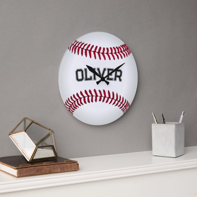 Relógio Grande Basebol com Nome Personalizado (Escritório)