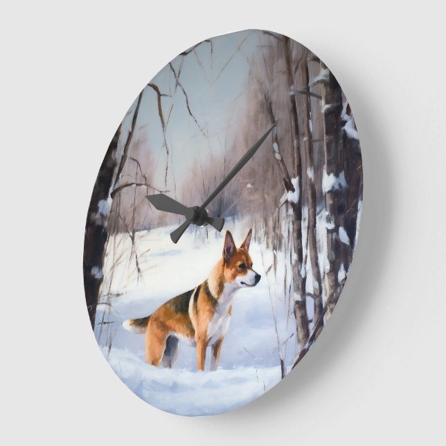 Relógio Grande Basenji Deixe Nevar Natal (Ângulo)