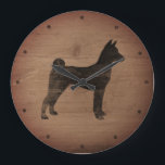 Relógio Grande Basenji Silhouette Rustic<br><div class="desc">Relógio de Muro de Basenji Lover. A design de madeira é impressa,  não madeira real.</div>