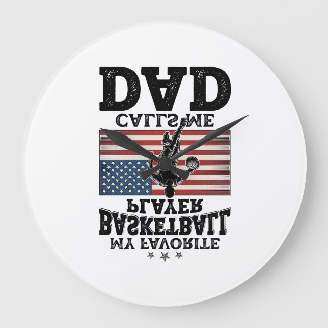 Relógio Grande Basketball Dad Patriotic Vintage Engraving T-Shirt (Frente)