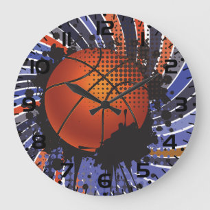 Relógio Grande Basquete Urbano Abstrato Grunge Retrô Esportes