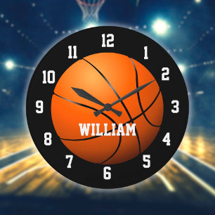Relógio Grande Basquetebol Nome Personalizado Customizado