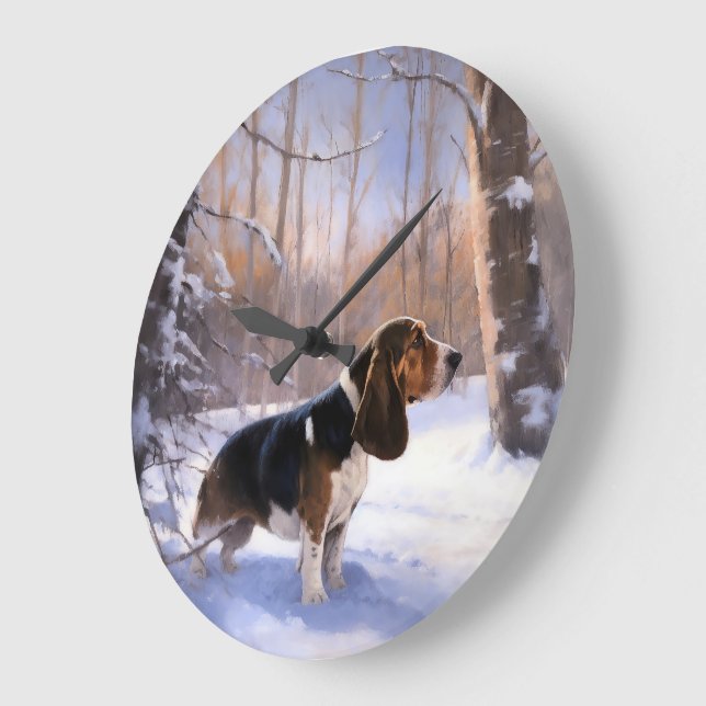 Relógio Grande Basset Hound Deixe-O Neve Natal (Ângulo)