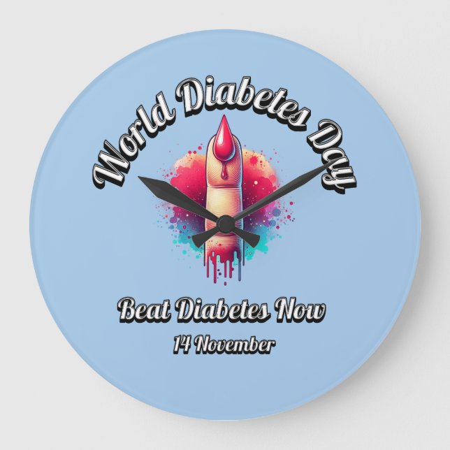 Relógio Grande Bata Na Diabetes Agora. Dia Mundial da Diabetes. (Frente)