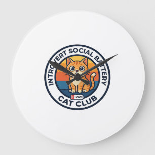 Relógio Grande Bateria Social de Introvertido Gato Fofo Design de