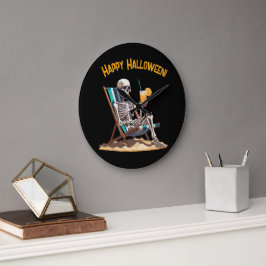 Relógio Grande Beach Lounging Skeleton Halloween