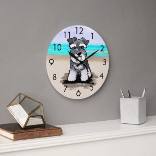 Relógio Grande Beach Schnauzer Wall Clock