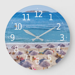 Relógio Grande Beach Umbrellas Summer Scenery Wall Clock