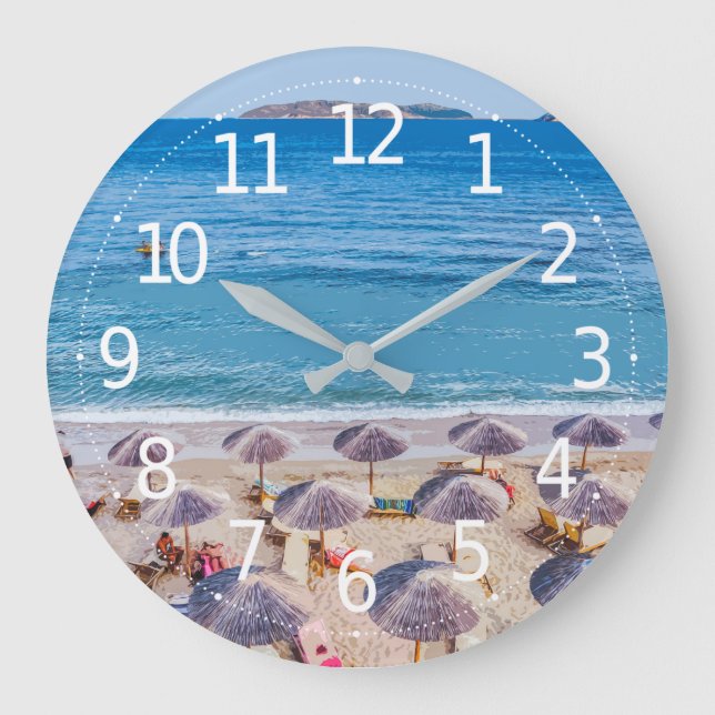 Relógio Grande Beach Umbrellas Summer Scenery | Wall Clock (Frente)