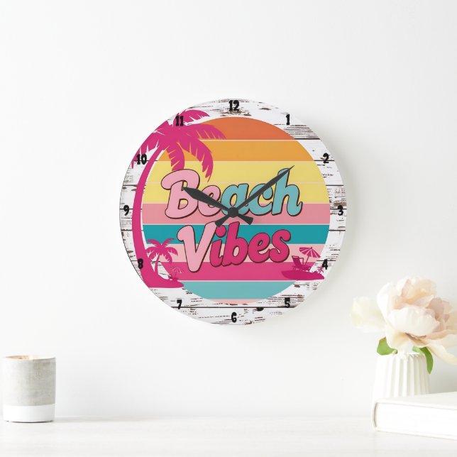 Relógio Grande Beach Vibes Sunset Clock Tropical (Lar)