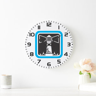 Relógio Grande Beacon de farol preto com ícone de ondas do oceano