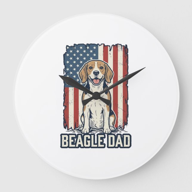 Relógio Grande Beagle Dad Patriotic Vintage Engraving Dog Design_ (Frente)