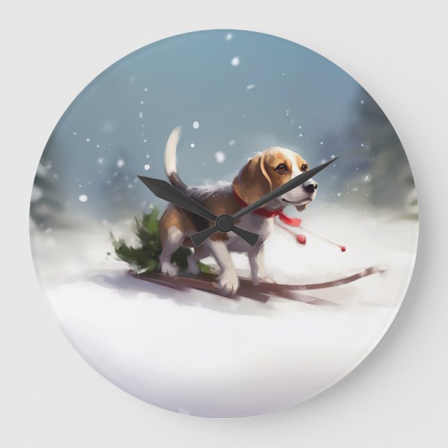 Relógio Grande Beagle Natal neve inverno (Frente)